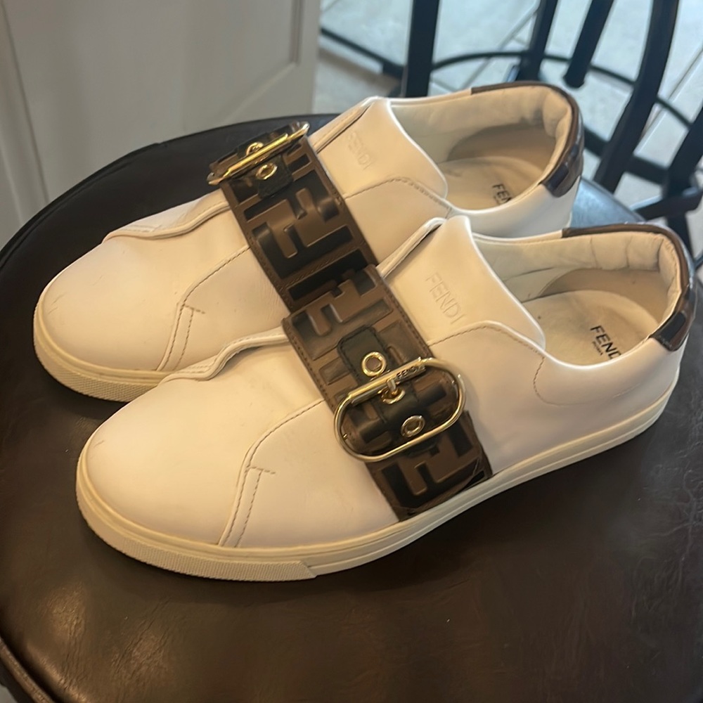 Beautiful authentic sz 39 Fendi slip on buckle sneakers.